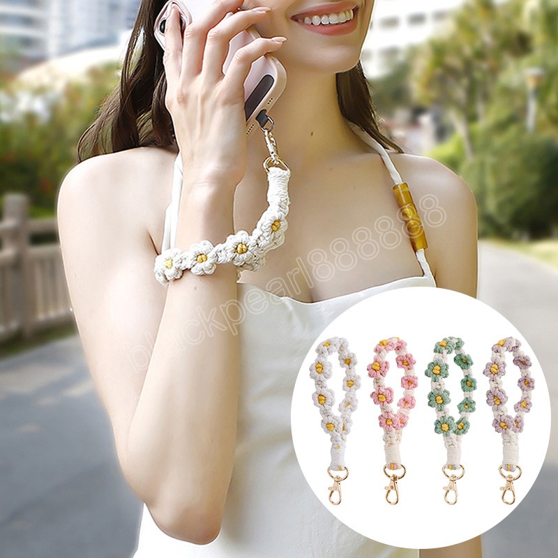 Bracelets en tricot de fleurs de marguerite, porte-clés pendentif de voiture fait à la main, porte-clés pour clés de voiture, accessoires pendentif floraux