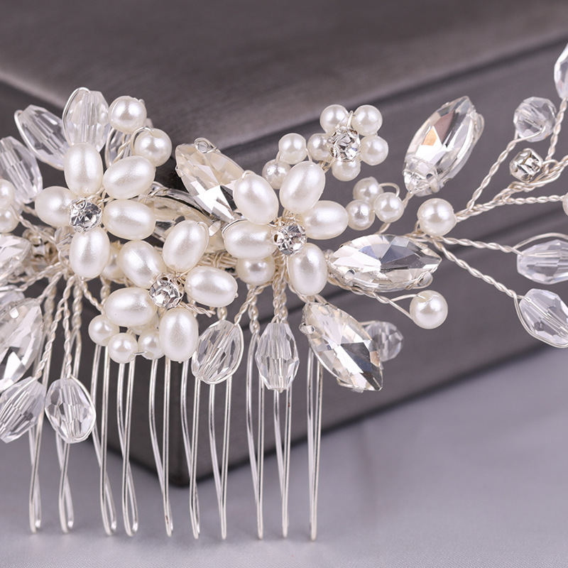 Trendy fait à la main Tiara Hair Hair peigne Fleur Fleur Bridal Hairpins Pearl Rimestone Head Bijoux Girls Accessoires de cheveux de mariage