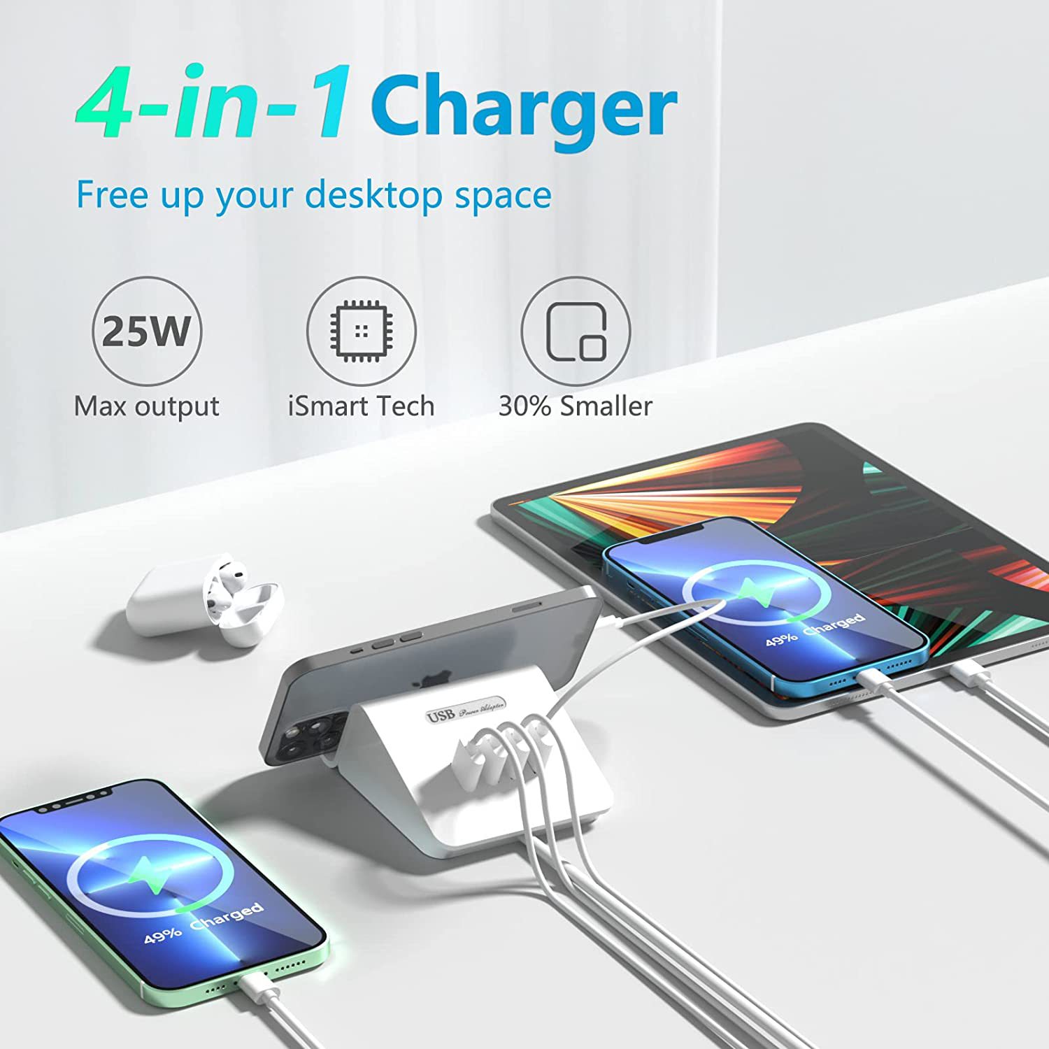 4 Port Multi USB Charging Station 25W for Multiple Devices,for smart phone ,tablets cumputer