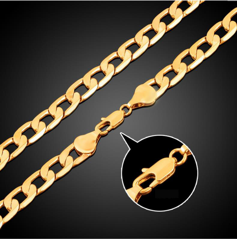 Homens mulheres hip hop punk 7mm 10mm 12mm 18k Real Gold Plated 1 1 Ficaro Chain Colares Fantaspume de moda 24 polegadas de comprimento jóias de jóias254n