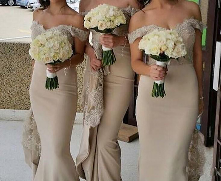 Elegant Off The Shoulder Bridesmaid Dresses Long Mermaid Satin Lace Appliques Maid Of Honor Gowns 2023 Arabic Aso Ebi Formal Evening Wedding Party Guest Dress