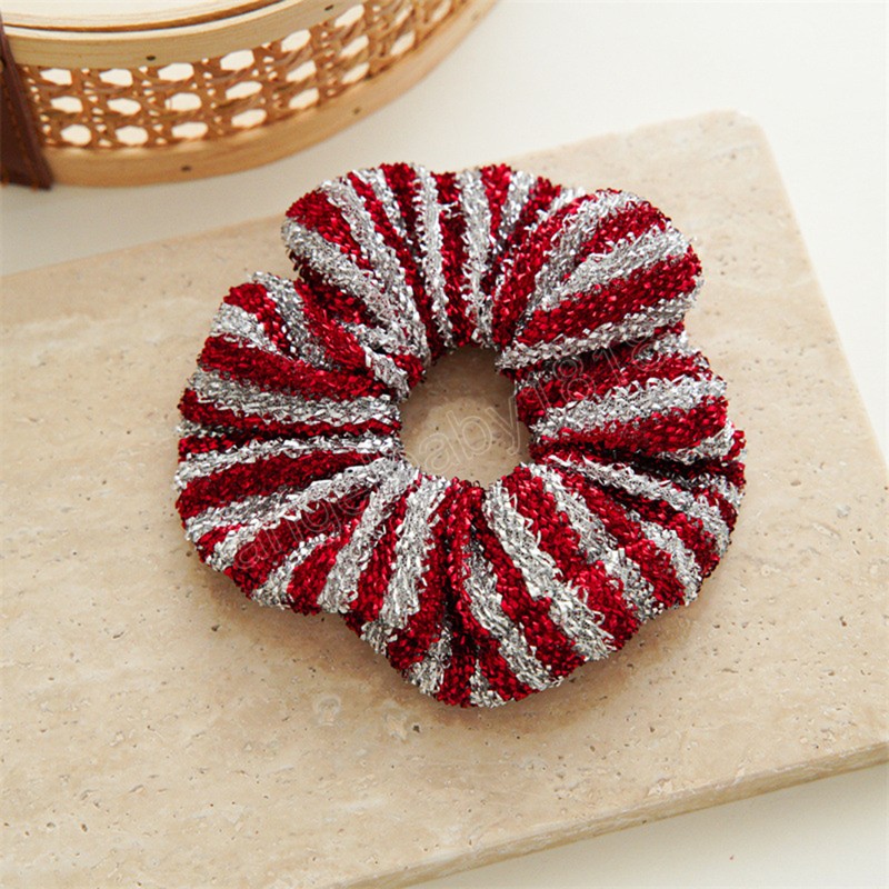 Christmas Striped Hairbands Hair Scrunchies Elastic Shiny Hair Rope Vintage Hair Ties Xmas Vintage Gift Women Hair Accessories