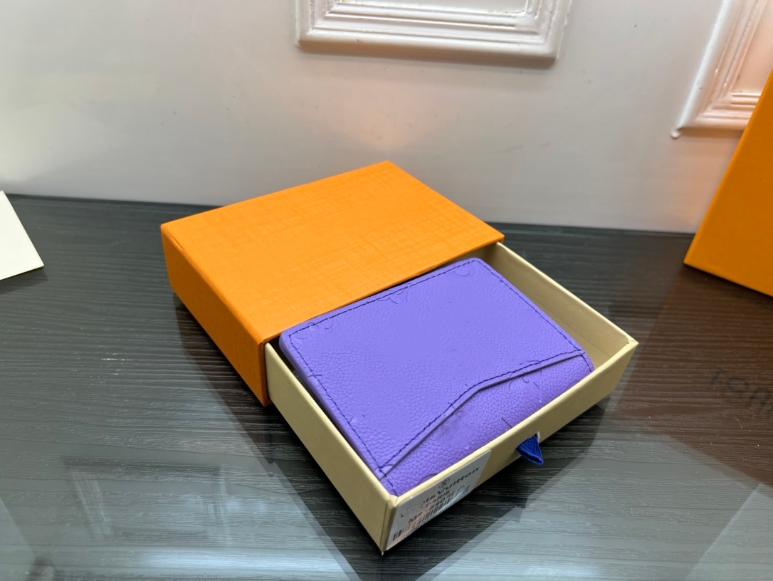 Luxury Designer Women Purple Wallets Unisex Embossed Letter Multiple Wallets Orange Card Holders Brand Men