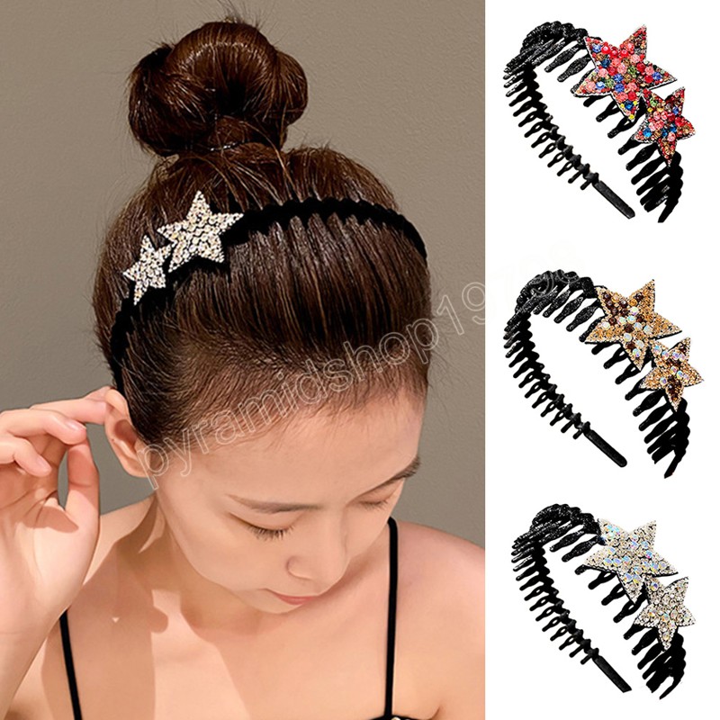 Diademas de doble estrella Daimonds, banda para el cabello, horquilla con lentejuelas brillantes, aro de pelo dentado flocado, accesorios para el cabello para mujeres y niñas, novedad de 2023