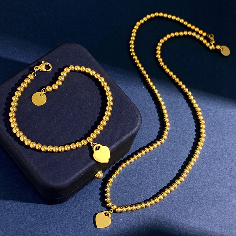 Love Heart Beads Collier Bracelet Bijoux Ensembles pour les femmes Bijoux de mariage Doesque Bijoux Womens Bijoux de mariage 252U