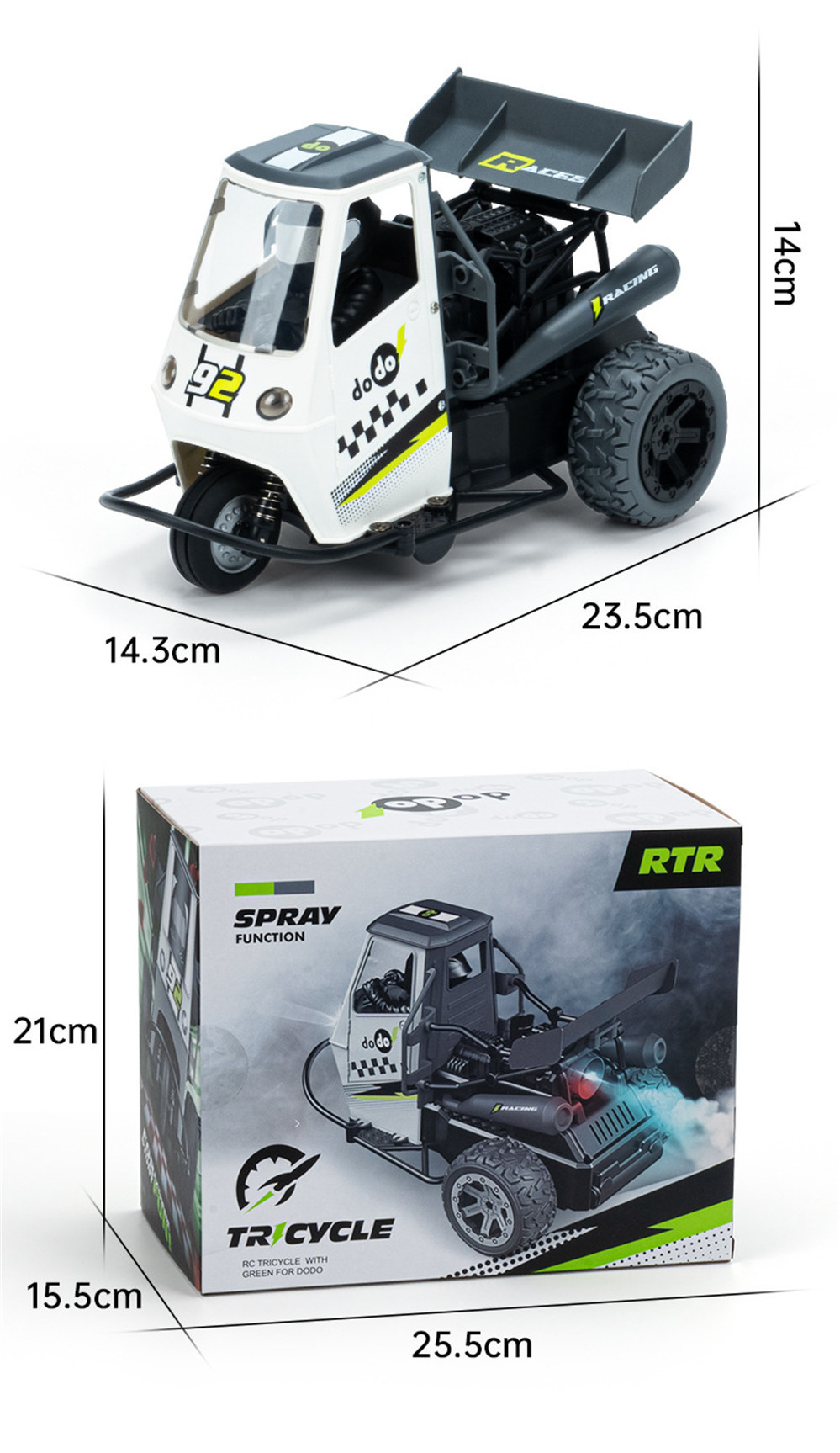 S810 RC Auto 1:16 2,4G Fernbedienung Auto Dreirädriges Drift Racing Motorrad mit LED-Leuchten für Geburtstagsgeschenke