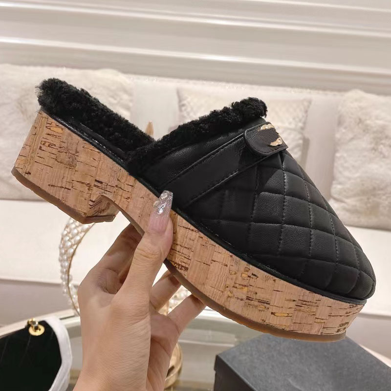 2023 Designer Women Bedroom Home Wool Slides Slippers Classic Luxury Fur Fluffy Furry Warm Letters Sandals Autumn Winter Lady Slides High-Heeled Slipper Size 35-40