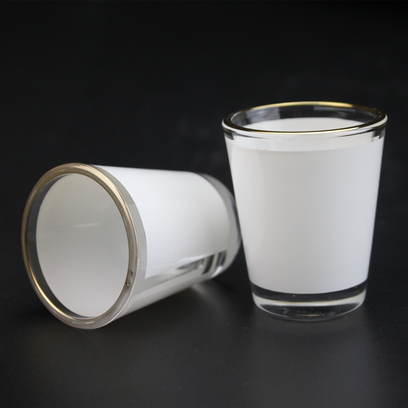 1.5oz Sublimation Shot Glass 50ml Heat Transfer White Wine Glass With Gold Line Case QMR27c