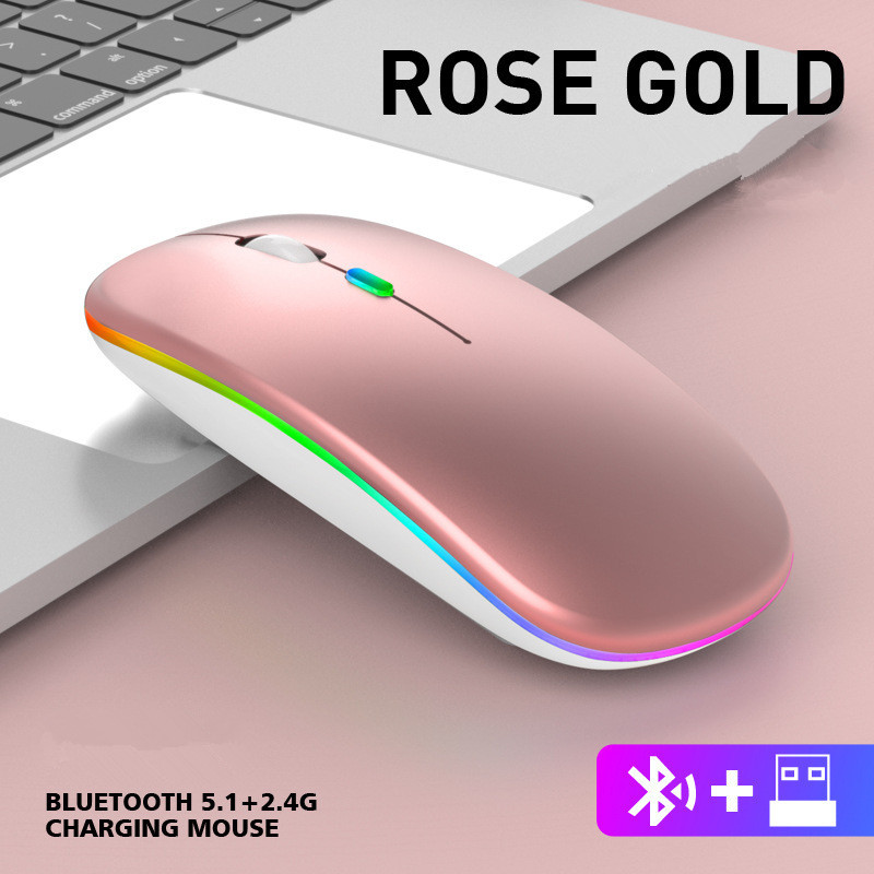 Wiederaufladbare kabellose Bluetooth-Mäuse mit 2,4-G-Empfänger, 7-Farben-LED-Hintergrundbeleuchtung, leise Mäuse, optische USB-Gaming-Maus für Computer, Desktop, Laptop, PC, Spiel