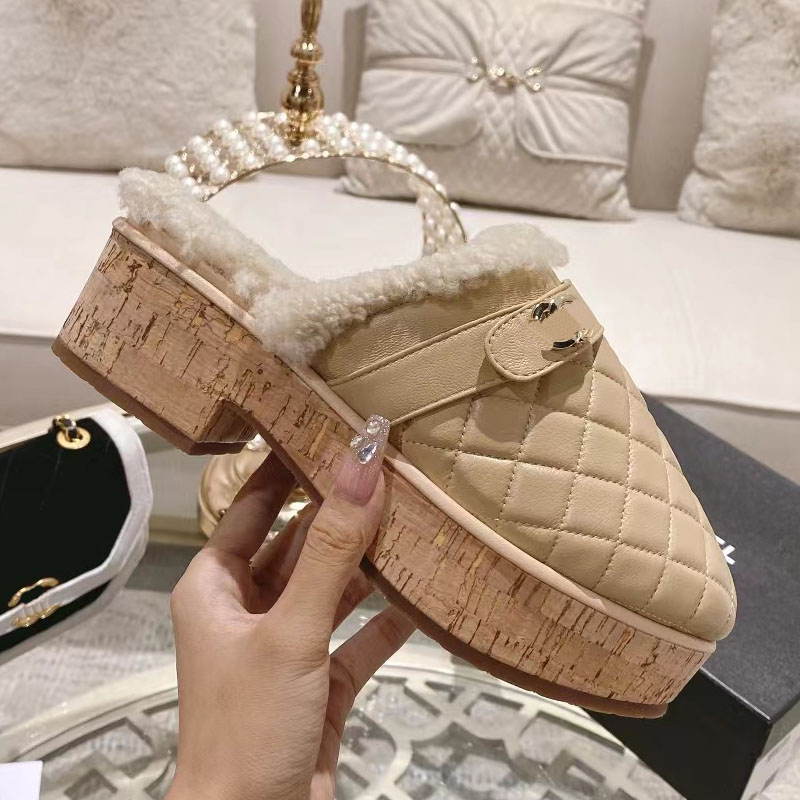 2023 Designer Women Bedroom Home Wool Slides Slippers Classic Luxury Fur Fluffy Furry Warm Letters Sandals Autumn Winter Lady Slides High-Heeled Slipper Size 35-40