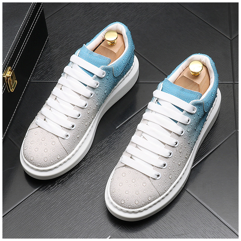 2023 New Rhinestone Spikes Flat Leather Shoes Fashion Men Embroidery Loafer Dress Smoking Slipper Casual Diamond Shoe 38-43