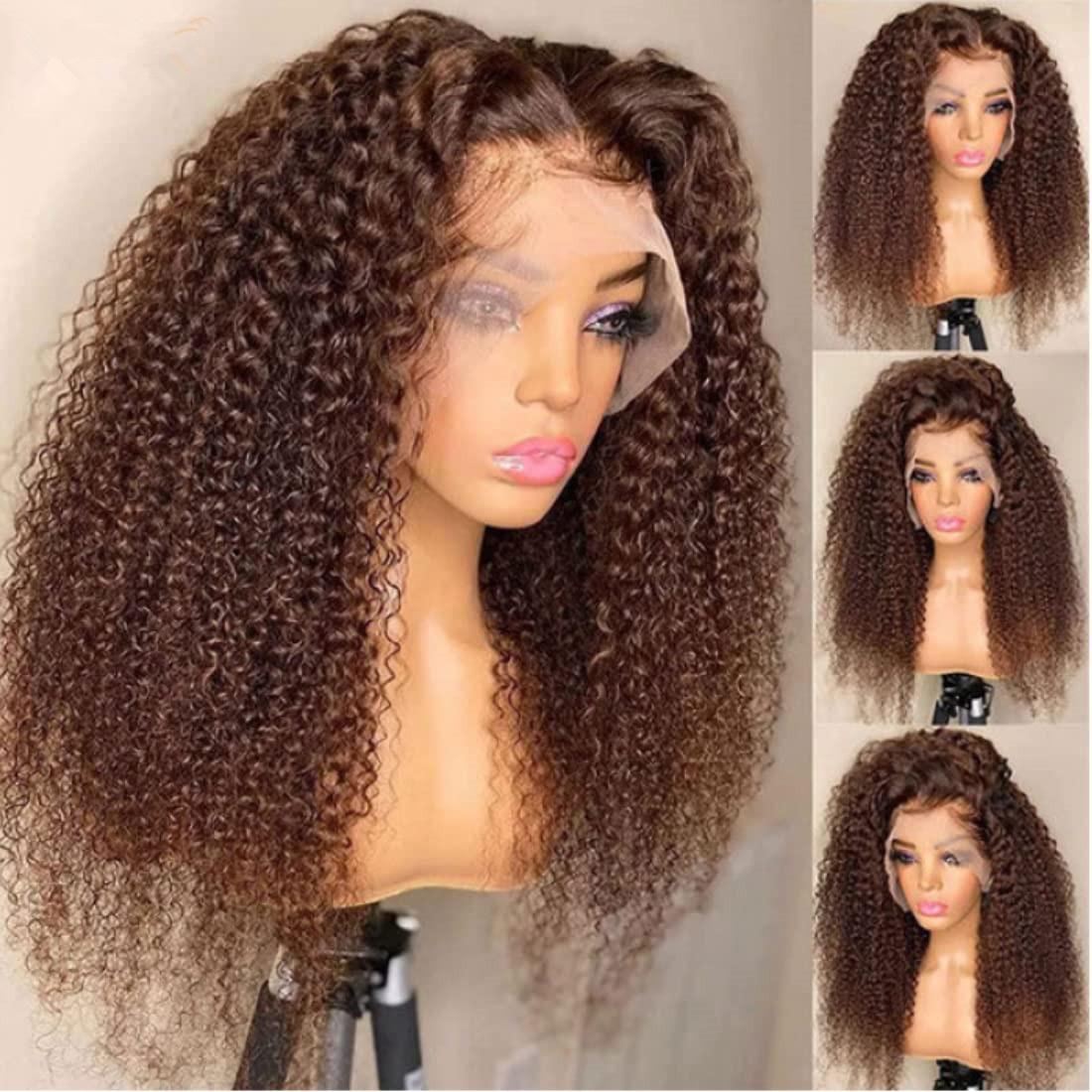 Abrun Kinky Curly Cheveux Humain Hair Wig Copper Human Reddish Brown Afro Kinky Curly Wig With Bangs Peruvian Machine Made Bang Wig Human Hair