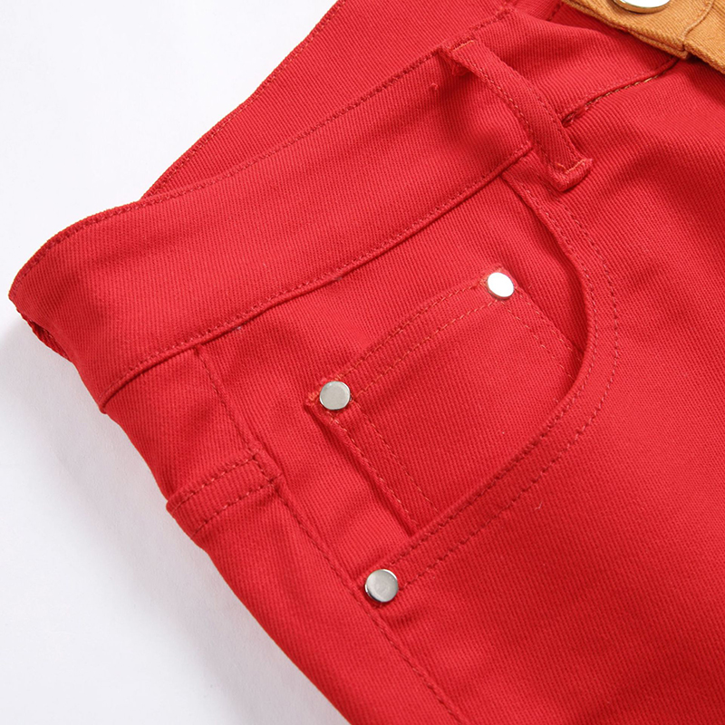 Fashion casual due colori jeans jeans maschila slim slido jeans primaverilo autunno cucitura rosa pantaloni in denim rosa