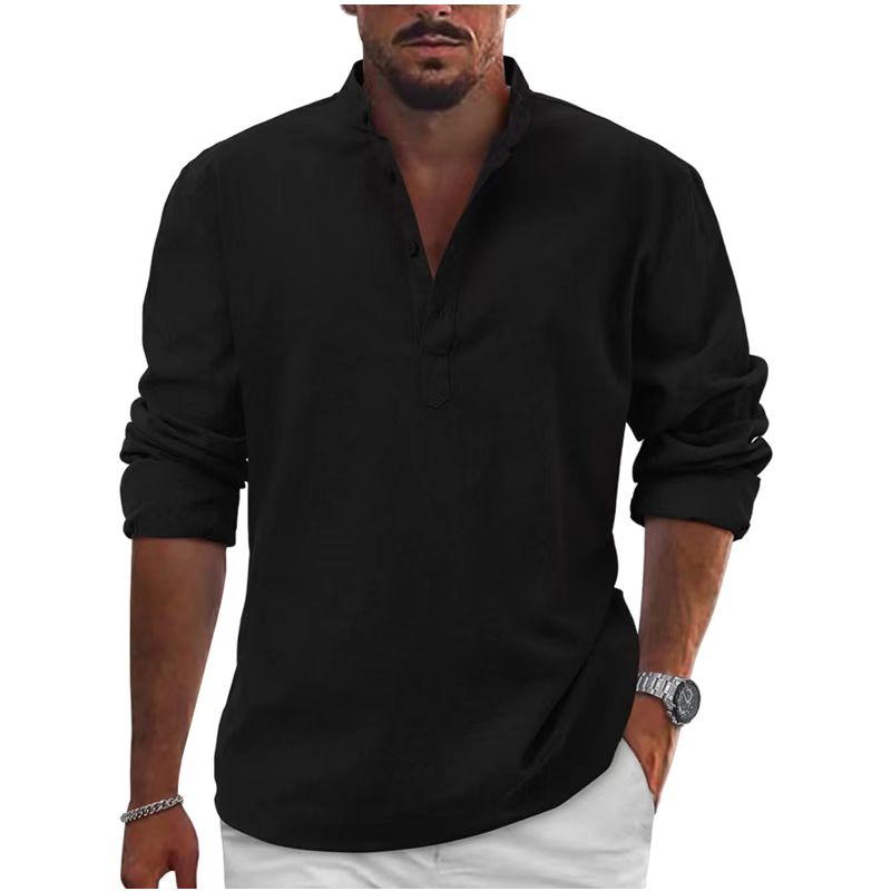 New K B men's shirt cotton linen shirt Loose top Long sleeve T-shirt Spring/Autumn casual shirt
