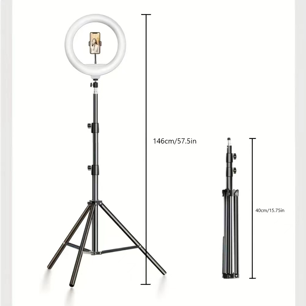 柔軟な三脚スタンドの電話ホルダーを備えた10インチLEDサークルライト、写真撮影ビデオ録音ズームミーティング用