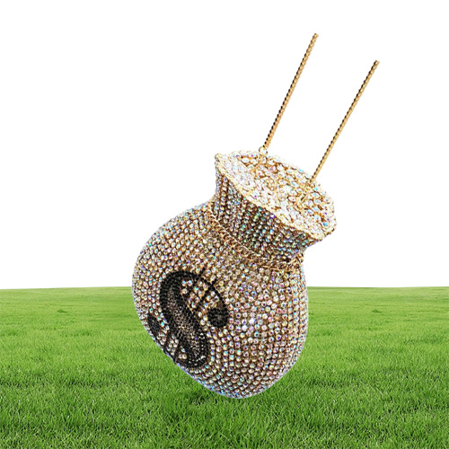 EST Luxury Women Evening Party Designer Funny Rich Rich Dollar Hollow Out Crystal Clutches Sac Money Money Bag 210907187D6826220