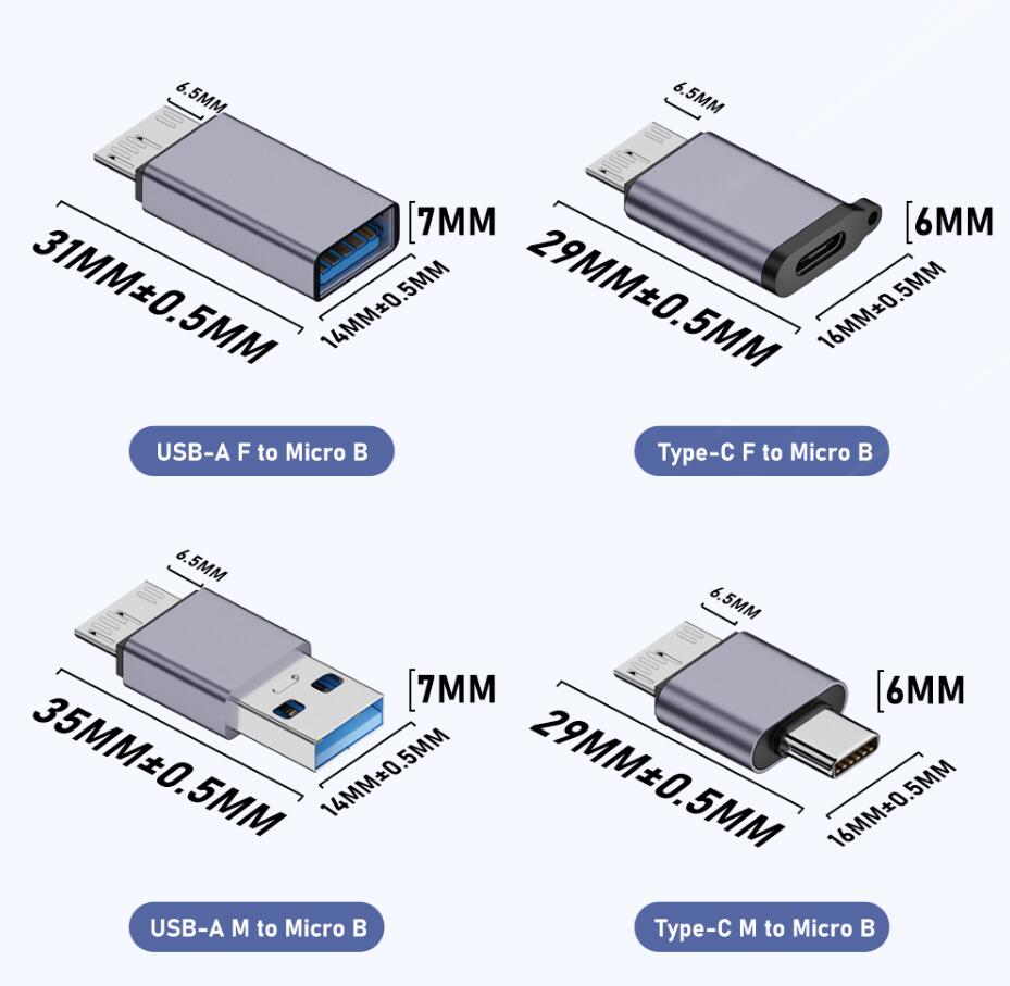 USB A/C till Micro B 3.0 Adapter 10 Gbps Super Speed ​​Data Sync Converter Type C till Microb Adapter