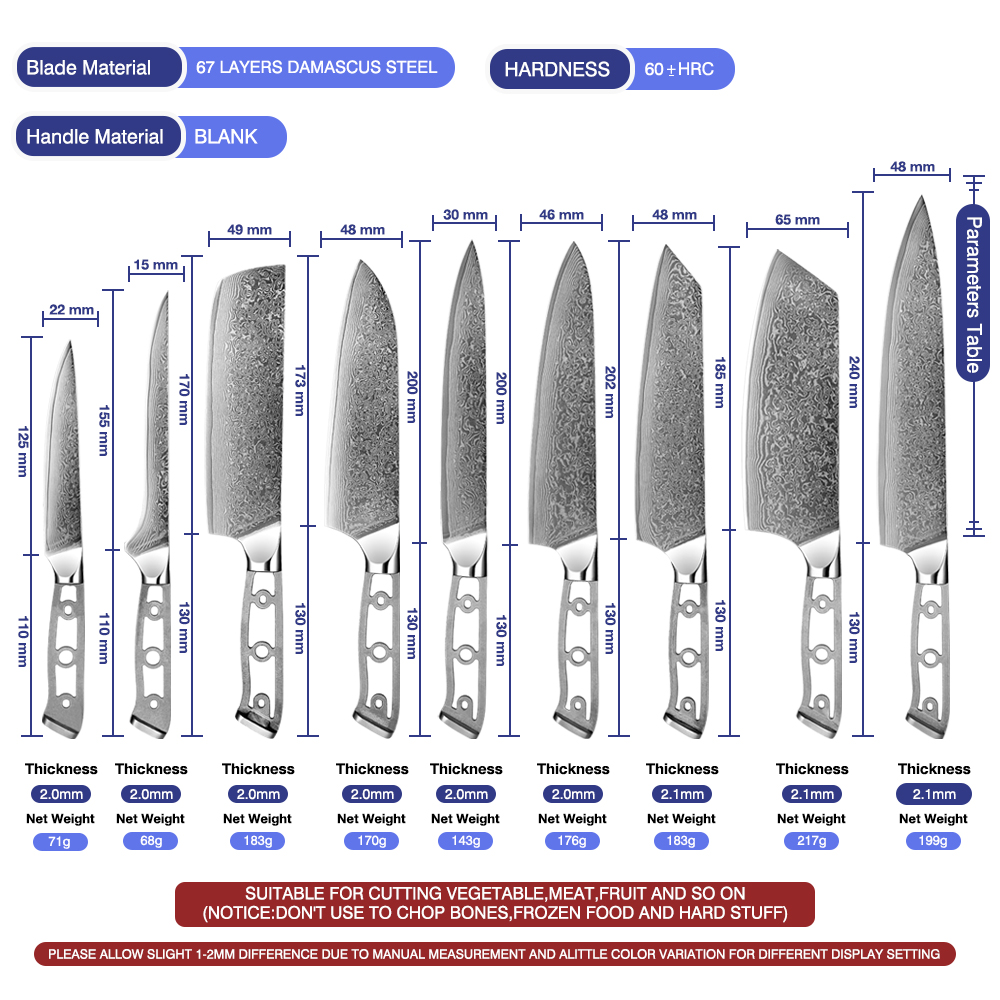 XITUO DIY Damascus Steel Knife Blank Blade 67 Layers Japanese VG10 Razor Sharp Kitchen Knife Multiple Personalisation Blade