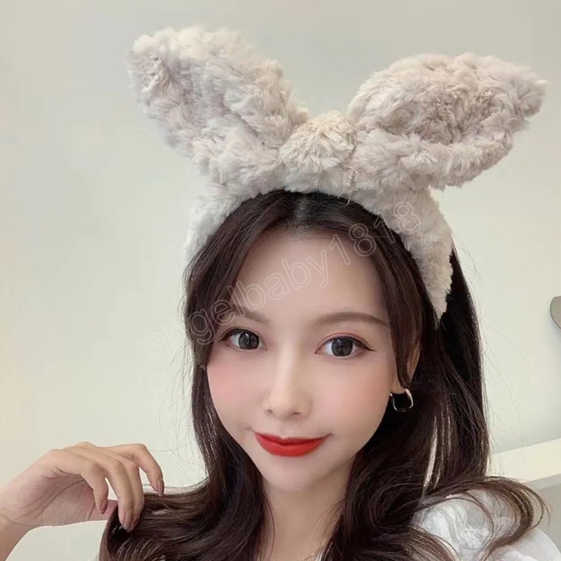 New Plush Rabbit Ears Knotted Hairbands Head Band Fluffy Soloid Color Hair Hoop Cute Wash Face Headdress Women Hair Accessories