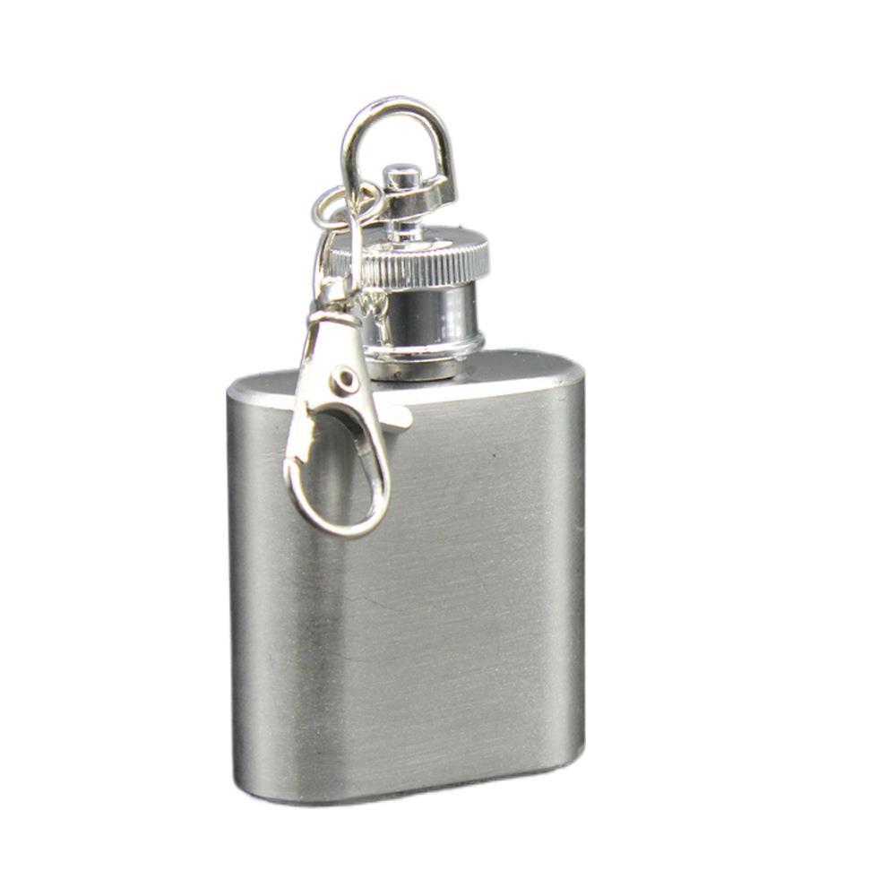 1OZ Stainless Steel Mini Pocket Liquor Hip Flask Key Ring Chain