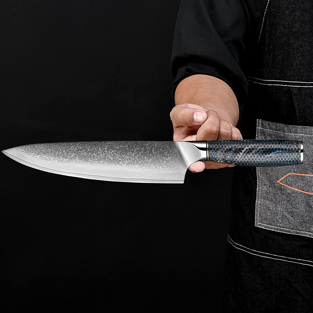 Japansk kockkniv 8 tum Damascus Knife Pro Kitchen Knives Ultra Sharp Steel Blade Dålig skärning Kärnan för Veg, Meat Sushi