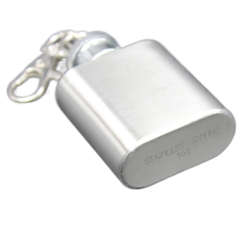 1OZ Stainless Steel Mini Pocket Liquor Hip Flask Key Ring Chain