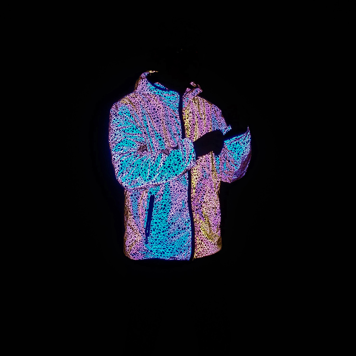 Männer Jacken Herbst Winter Bunte Reflektierende Kapuzenjacke Herren Harajuku Hip Hop Nachtclub Reflektieren Licht Glänzende Mäntel Windjacke 230911