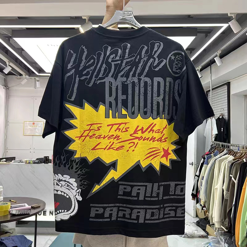 T-shirt High Street Hip Hop Baskı Erkek Kadınlar Yaz Kısa Kollu Tişört Gerçek Fotoğraf