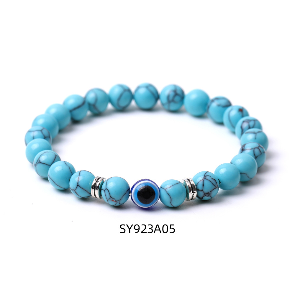 Turkish Blue Evil Eye 8mm Tiger Eye Beads Handmade Elasticity Bracelet for Men Women Yoga Reiki Jewelry