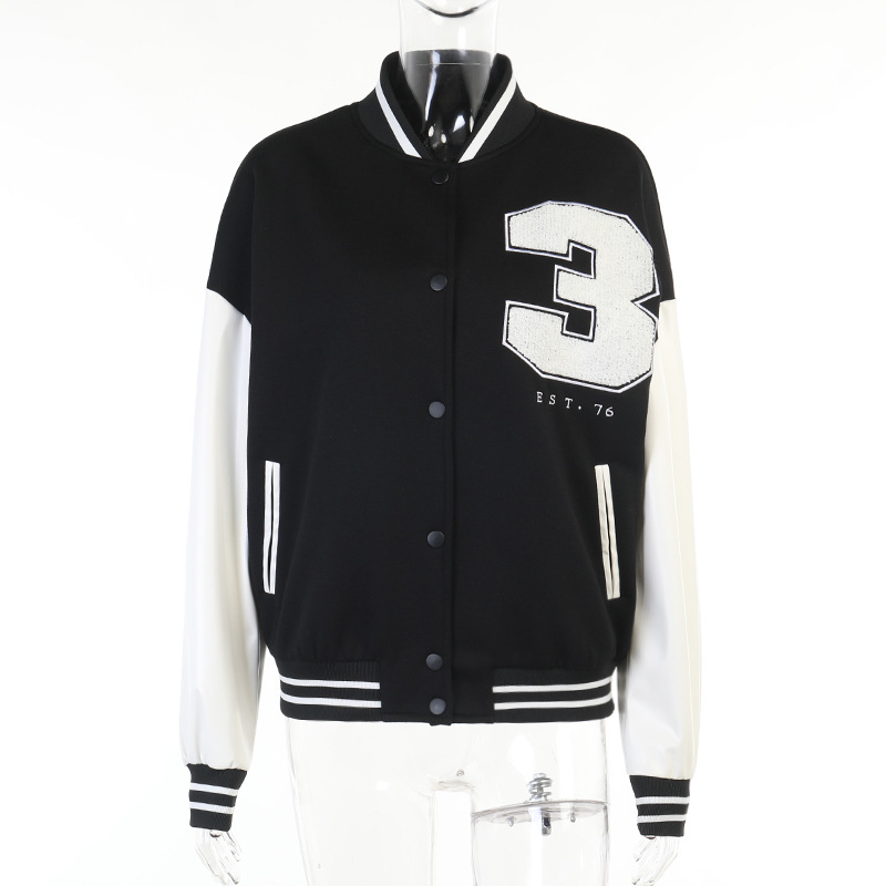 Kobiety z literą drukowaną podwójnie gwintowana kurtka baseballowa dziewczęta Varsity Płaszcz Desinger przycięty patchwork Button Kurtki HY21373PU