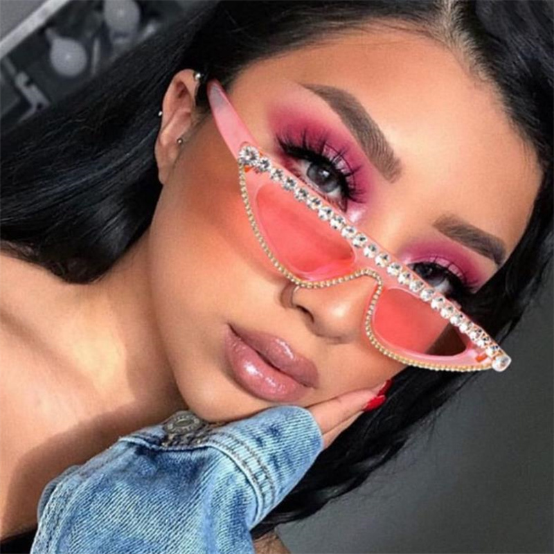 Fashion Sunglasses Women Cat Eye Sun Glasses Diamond Rimmed Adumbral Anti-UV Spectacles Eyeglasses Small Frame Ornamental