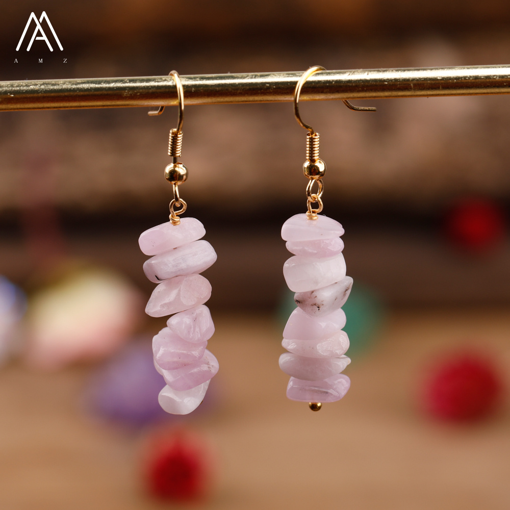 Fashion Women Chip Stone Earring Jewelry Crystal Dangle Earrings Citrines Rose Quartz Gravel Charm Hook Earring Birthday Gift