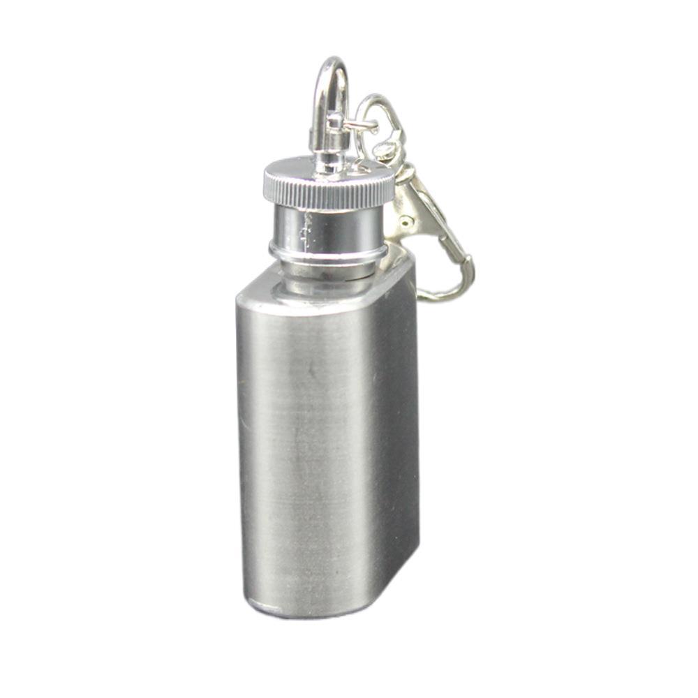 1OZ Stainless Steel Mini Pocket Liquor Hip Flask Key Ring Chain