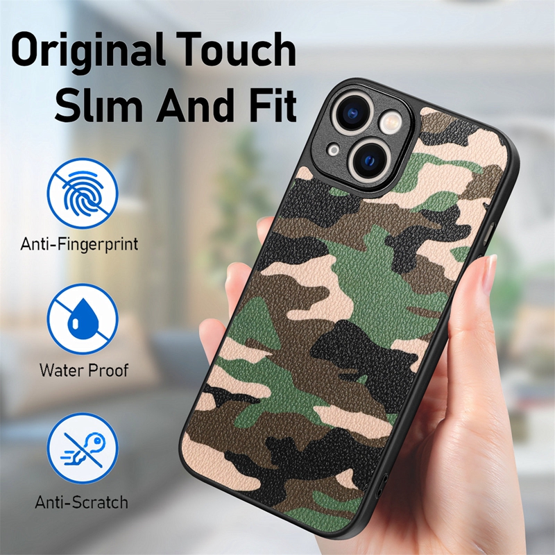 camouflage pu lederen hoesjes voor iphone 15 plus 14 pro max 13 12 11 xr xs x 8 6 7 iphone15 leger militaire camouflage hard pc plastic zacht tpu mobiele smartphone achterkant huid