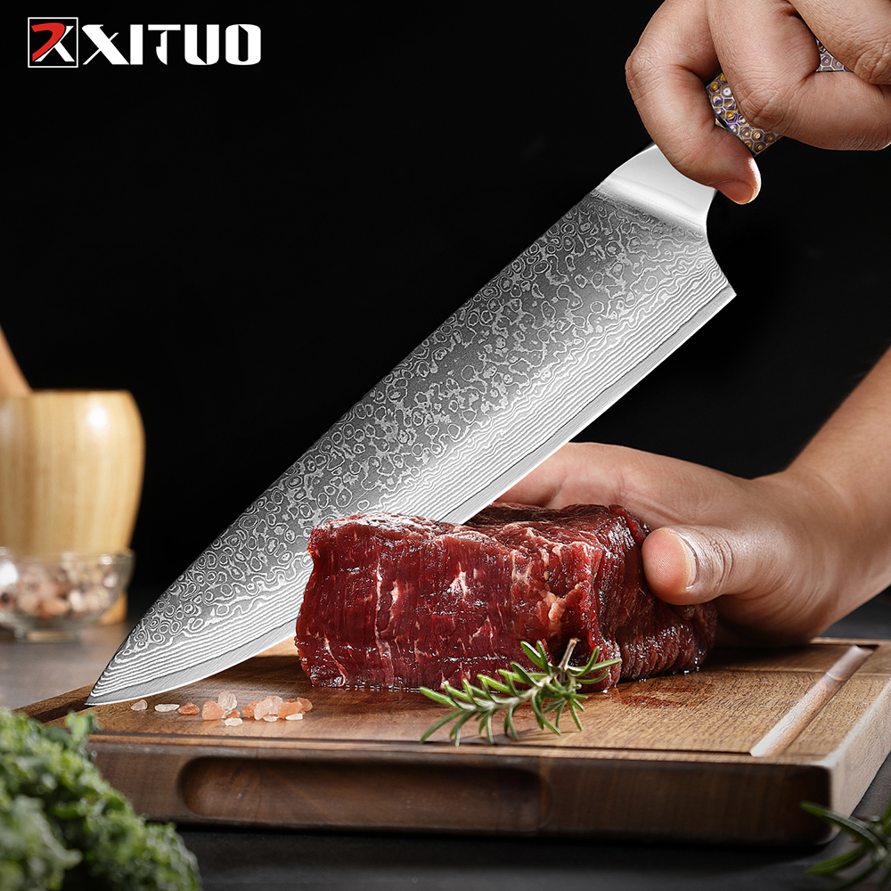 Damascus Chef Knife 8 Inch Sharp Kitchen Knife Japanese VG-10 Stainless Steel Chopping Meat Cutting Knife Cooking Slicing Knives