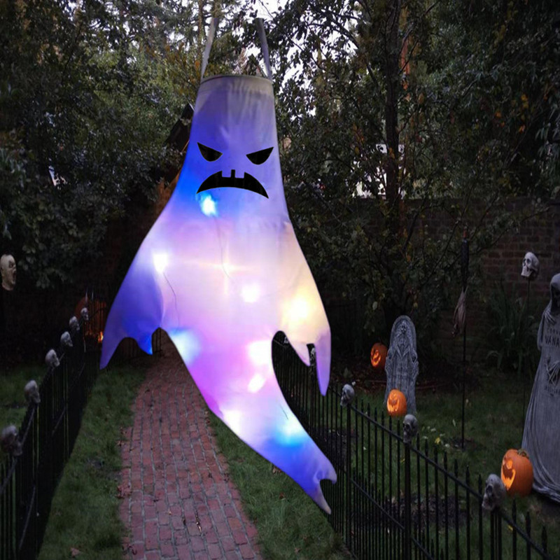 5stLarge Led Halloween Outdoor Light Hanging Ghost Halloween Party Dress Up Glowing Spooky Lamp Horror Props Home Bar Decoration D4.5