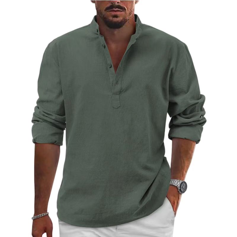 New K B men's shirt cotton linen shirt Loose top Long sleeve T-shirt Spring/Autumn casual shirt