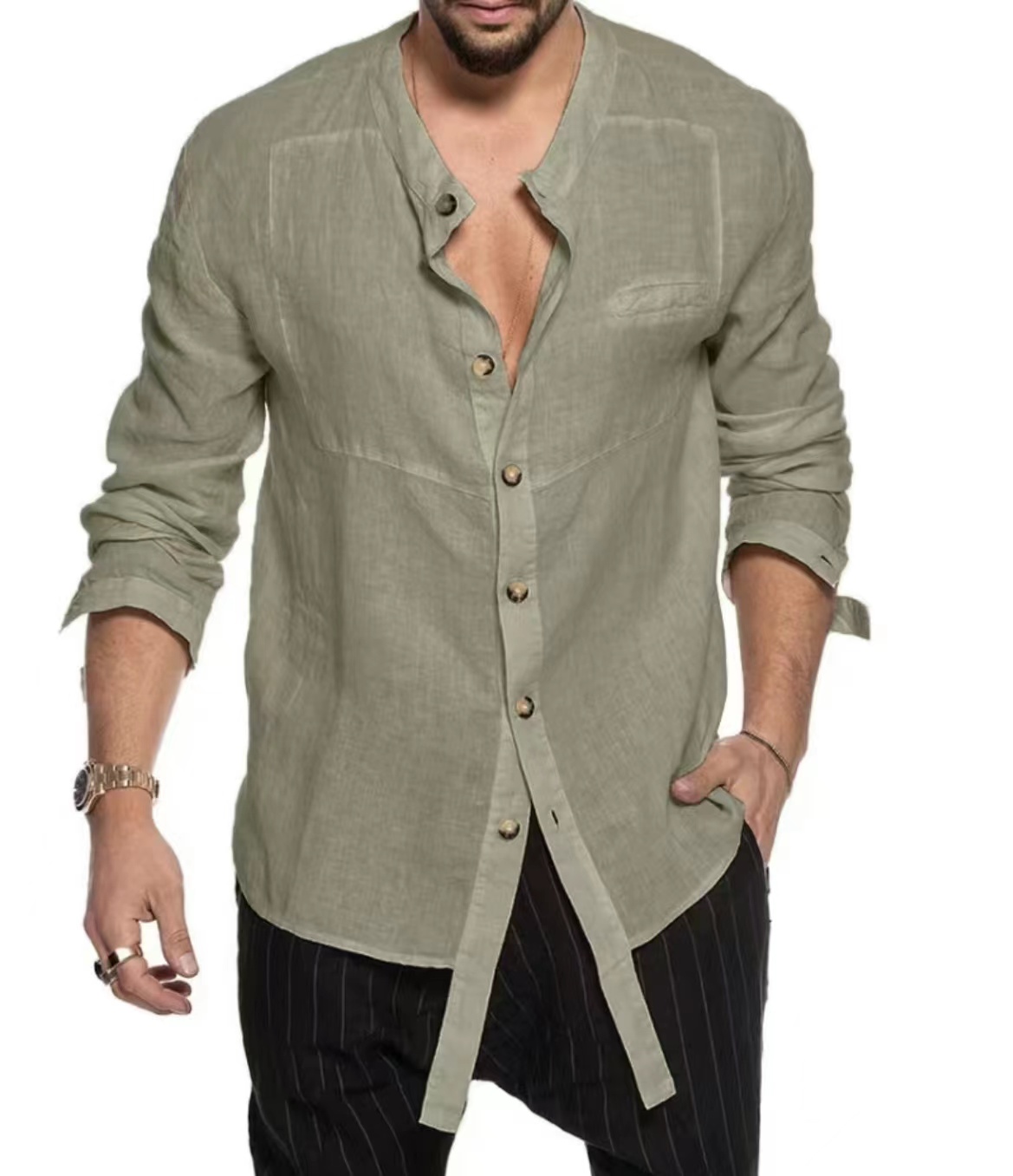 Nuova camicia da uomo K B camicia in cotone e lino Top ampio T-shirt a maniche lunghe Camicia casual primavera/autunno