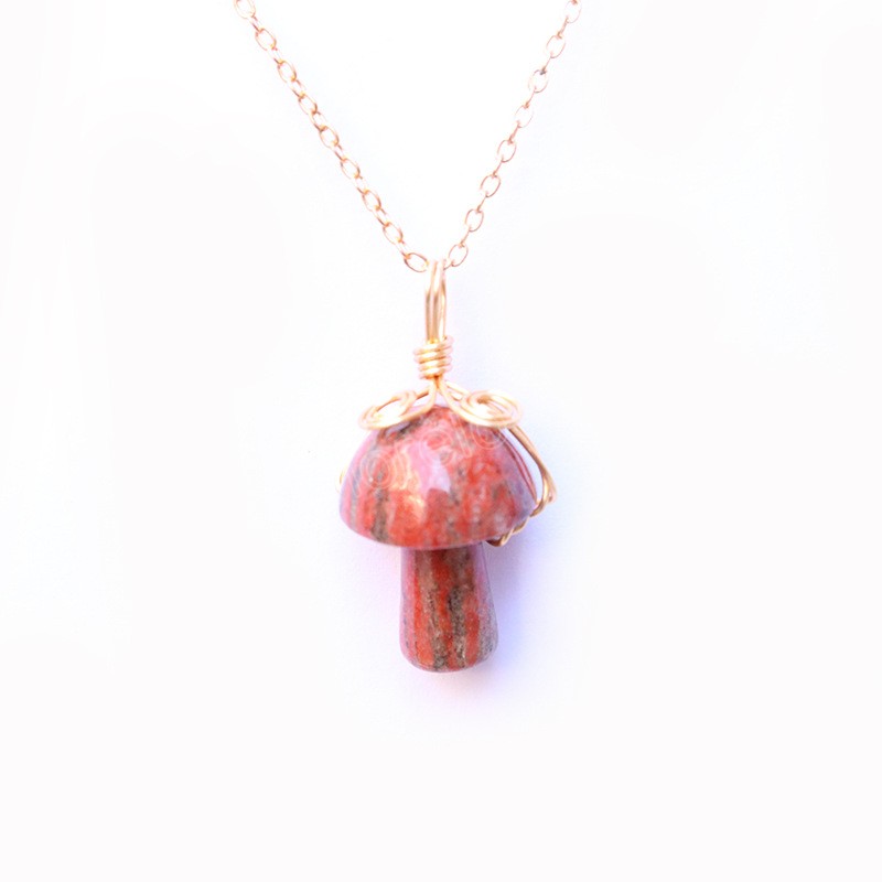 Collier en pierre naturelle fait à la main, fil enroulé, cristal de champignon de guérison, pour femmes et hommes, chaînes de champignons en cristal de guérison