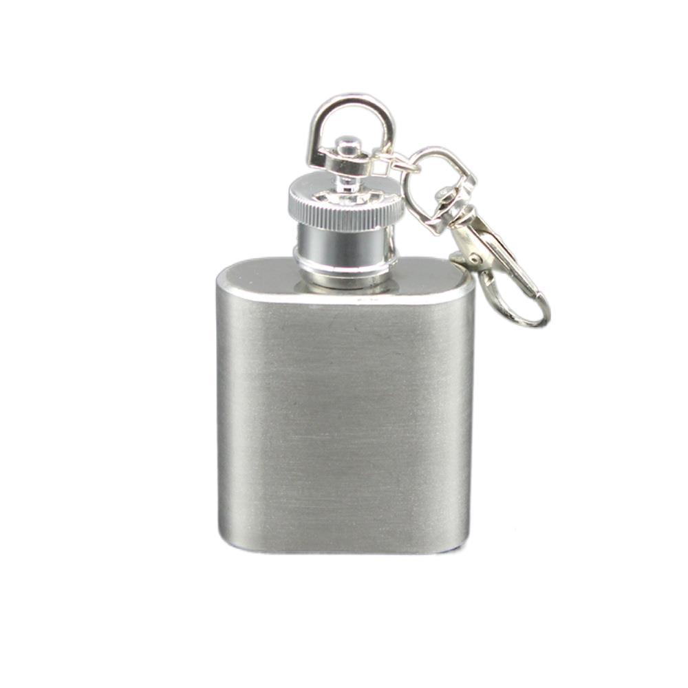 1OZ Stainless Steel Mini Pocket Liquor Hip Flask Key Ring Chain