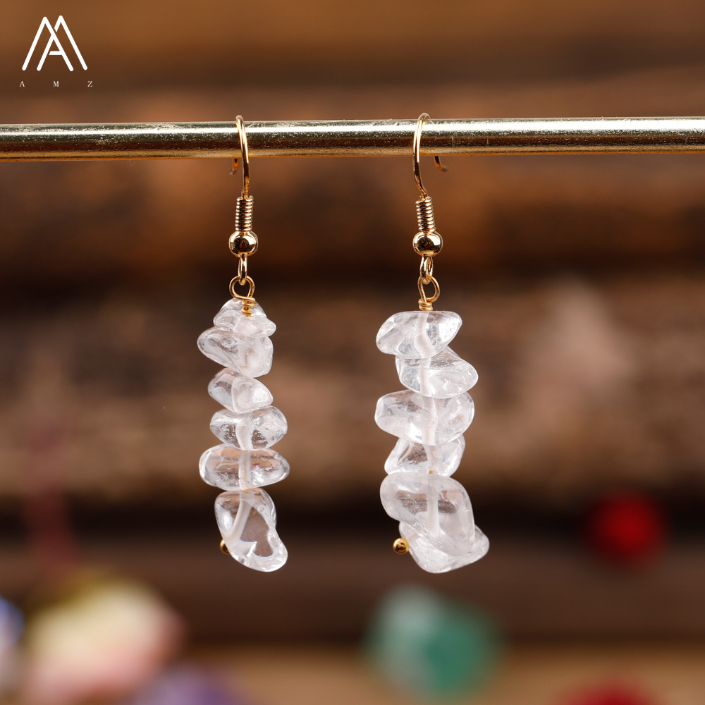 Fashion Women Chip Stone Earring Jewelry Crystal Dangle Earrings Citrines Rose Quartz Gravel Charm Hook Earring Birthday Gift