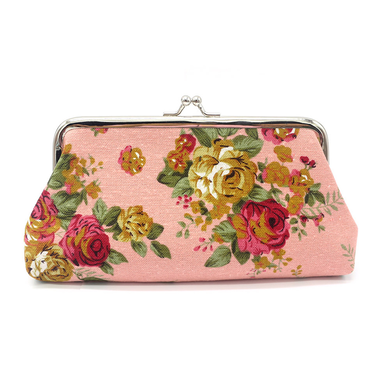 18x9CM Long Rose Fleur Imprimé Microvelvet Porte-Monnaie Sac À Main Toile Argent Porte-Carte Portefeuille Pochette Sacs À Clés Cadeau De Fête pour Mère