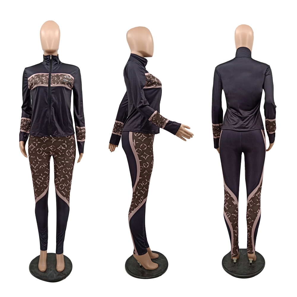 Two Piece Pants Tracksuit Women Casual Zip Neck Jacket and Trousers Set Sweatsuits Free Ship