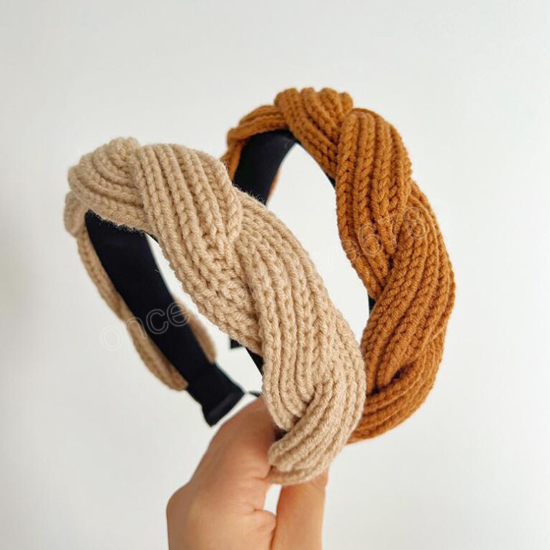 Nya mode hårtillbehör för kvinnor stickade flätade turban casual fast färghuvud för flickor vinter pannband