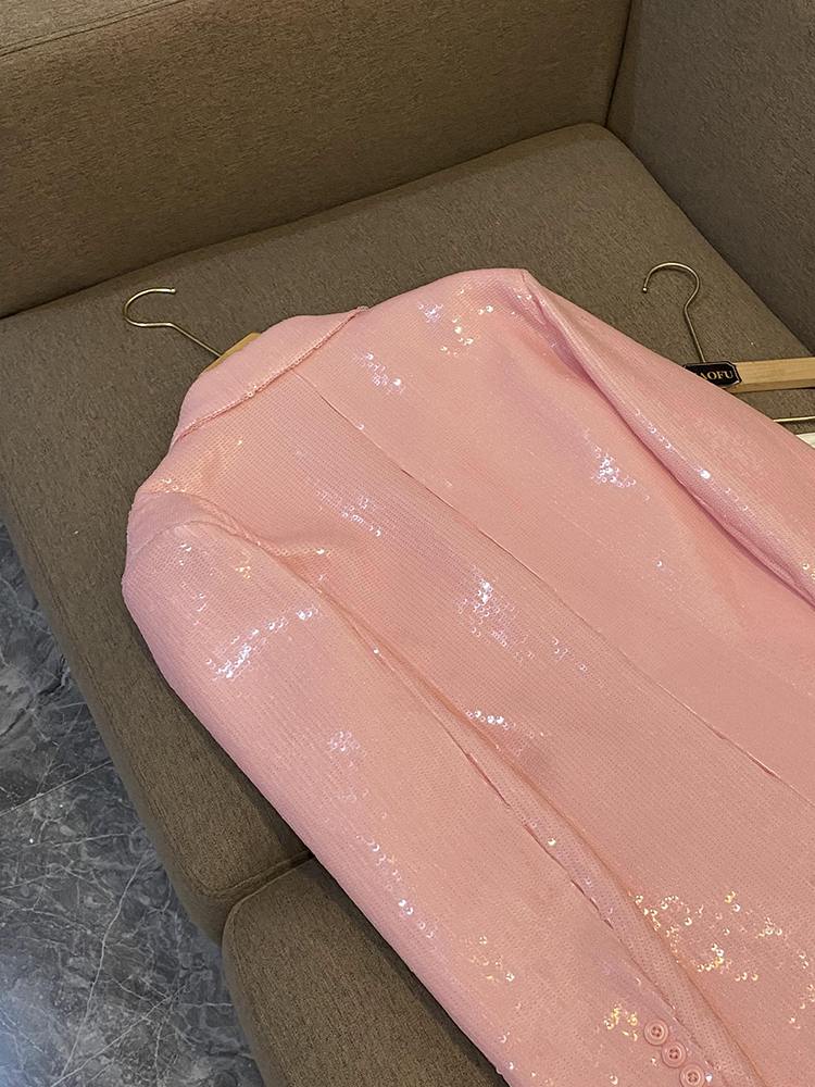 2023 Autumn Pink Solid Color Overdimensionerade paljetter Blazers Långärmad hakad-Lapel dubbelbröstade utkläder O3G302085