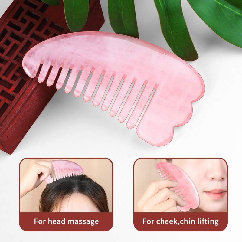 Jade Gua Sha Scraping Massage Tool Natural RoseQuartz Massage Comb Guasha Head Caring Relaxation Scalp Massager Spa Treatment