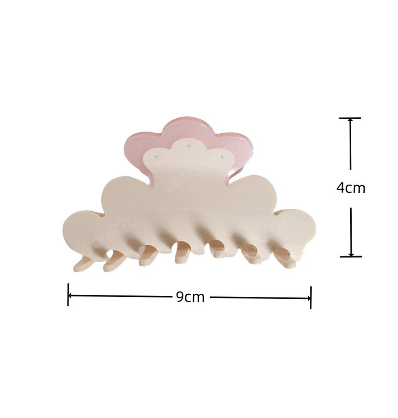 Light Luxury Pink Cloud-Shape Flowers Rhinestones Large Ponytail Clip Advanced Acetic Acid Hair Clip Claw Hair Accessories