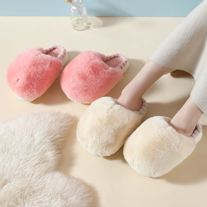 Winter Plush Women Slippers 2023 Luxury Soft Faux Fur Platform Indoor Slippers Ladies Warm EVA Sole Non-slip Home Cotton Shoes