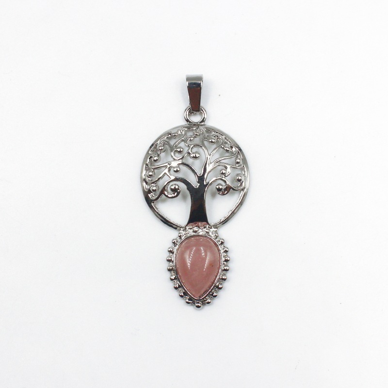 Rich Lucky Tree of Life Charms Water Drop Natural Stone Quartz Pendant Healing Crystal Jewelry Making Gift Wholesale