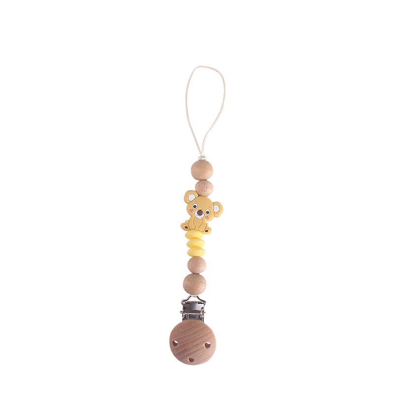 Cartoon Wooden Baby Pacifier Clip Chain Silicone Teething Beads Bear Toys Teether Dummy Holder Infant Nipple Clips